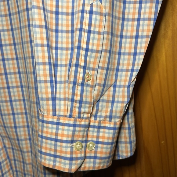 Men's Izod Long Sleeve Blue and Orange Plaid Button Down Shirt Size XL - Picture 2 of 10